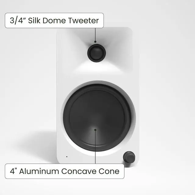 Alt view image 3 of 7 - Kanto ORA4 Bi-Amplified Reference Desktop Speakers + SUB8V 8" Sealed Powered Subwoofer Bundle | Bluetooth 5.0 | USB-C | Auto Crossover | 220W Total RMS | Matte White