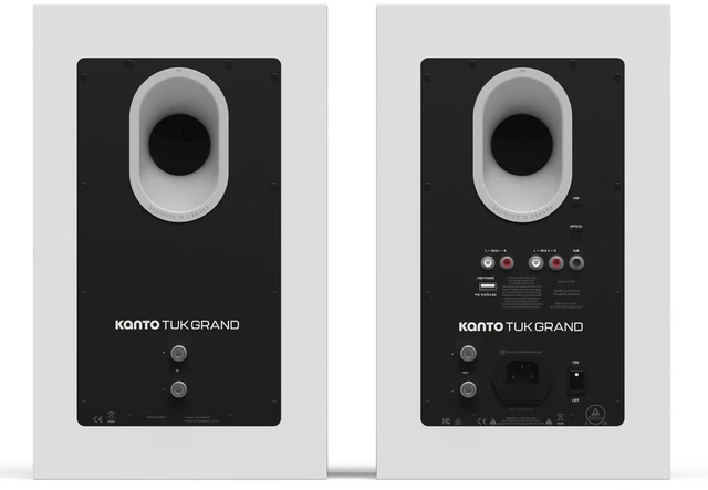 Alt view image 4 of 7 - Kanto TUK Grand 320 W Powered Speakers - Bluetooth® 5.4 aptX Adaptive - USB-C, Optical, RCA Inputs - 40 Hz 22 kHz - 80 Hz High/Low Pass Filter Pair - Matte White w/Aluminum