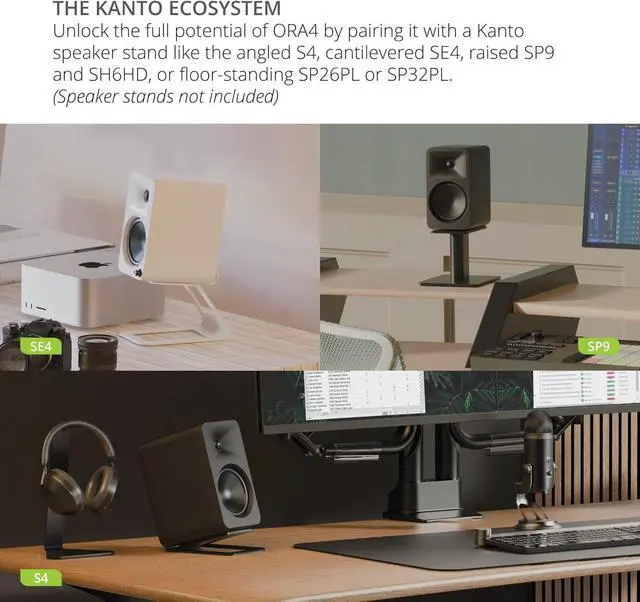 Alt view image 7 of 7 - Kanto ORA4 140W Powered Reference Speakers with Bluetooth 5.0 and USB-C Input | 4 Woofers with Deep Bass Extension | Bi-Amplified | 80 Hz Automatic Crossover | Reference Quality Sound | Pair | Black