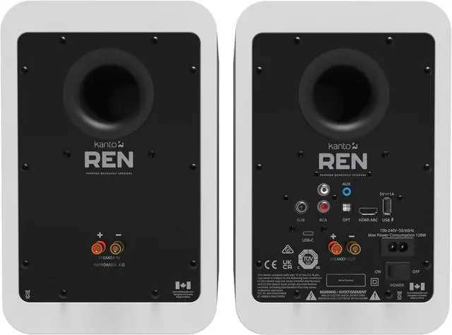Alt view image 2 of 7 - Kanto REN 200W Powered Speaker System with HDMI ARC Input for TV & Home Theater | USB-C and Bluetooth 5.3 | High/Low Pass Filter | Pair | Matte White