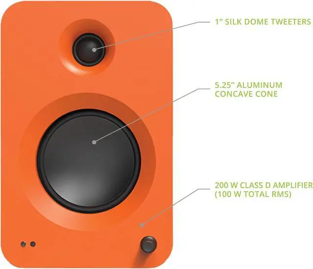 Alt view image 4 of 7 - Kanto REN 200W Powered Speaker System with HDMI ARC Input for TV & Home Theater | USB-C and Bluetooth 5.3 | High/Low Pass Filter | Pair | Matte Orange