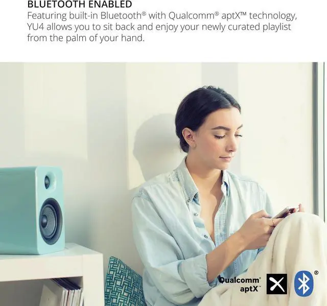 Alt view image 8 of 9 - Kanto YU4 Powered Bookshelf Speakers with Bluetooth® and Phono Preamp for Turntable, TVs, PC — Gloss White