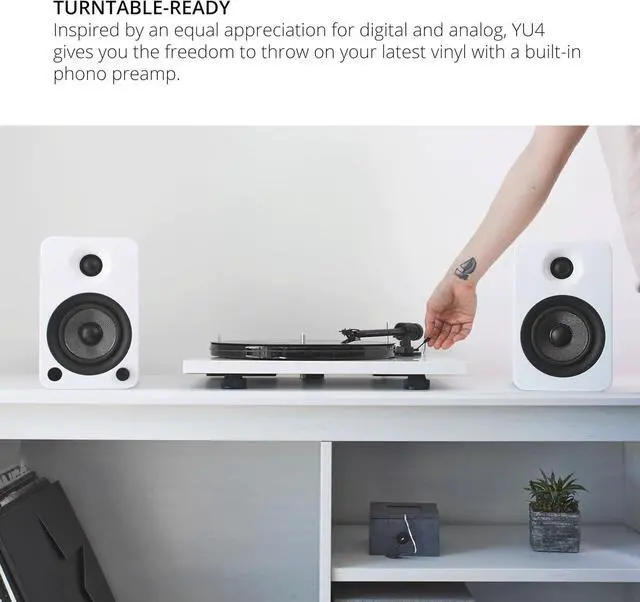 Alt view image 6 of 9 - Kanto YU4 Powered Bookshelf Speakers with Bluetooth® and Phono Preamp for Turntable, TVs, PC — Gloss White