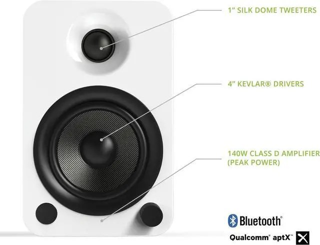 Alt view image 3 of 9 - Kanto YU4 Powered Bookshelf Speakers with Bluetooth® and Phono Preamp for Turntable, TVs, PC — Gloss White