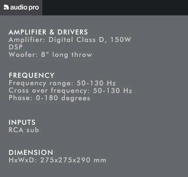 Alt view image 5 of 7 - Audio Pro SW-5 Powered Subwoofer Speaker, 8 Woofer, 35130 Hz, 150W Subwoofer Amplifier, Powered Bass Speaker for Home Theater Audio & Surround Sound System, RCA Cable Input, Black