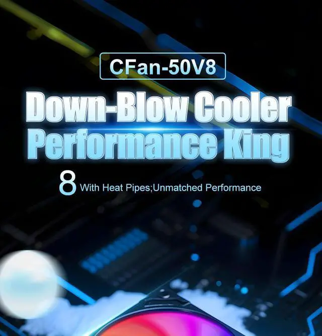 Alt view image 2 of 7 - COXBYTE CFan-50V8 8 Heat Pipes Down-pressure CPU Air-cooling Cooler 45MM High 9CM Fan for LGA1200/1700/AM4/5 ITX Chassis CFan50V8 B ARGB
