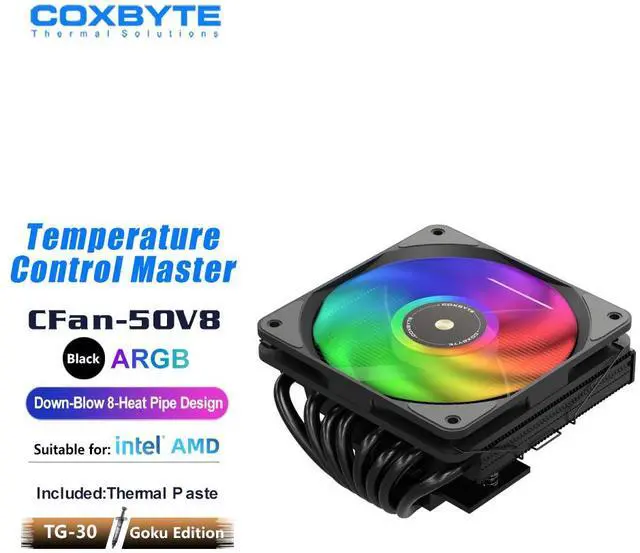 Main image of COXBYTE CFan-50V8 8 Heat Pipes Down-pressure CPU Air-cooling Cooler 45MM High 9CM Fan for LGA1200/1700/AM4/5 ITX Chassis CFan50V8 B ARGB