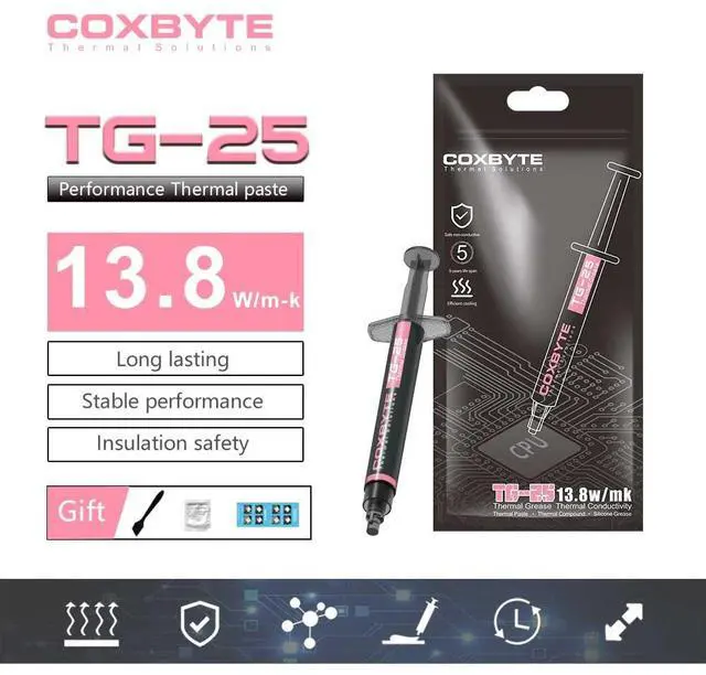 Main image of Coxbyte TG-25 Thermal Grease Performance Thermal Conductive Grease Paste 13.8 W/MK 2g For Game PC PS4 PS5 CPU GPU Cooling