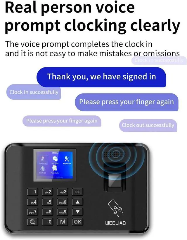 Alt view image 6 of 6 - Time Attendance Machine Fingerprint Password Time Clock for Employee with Finger Scan, RFID and PIN Punching in One (I60 7.48" W x 4.72" H)