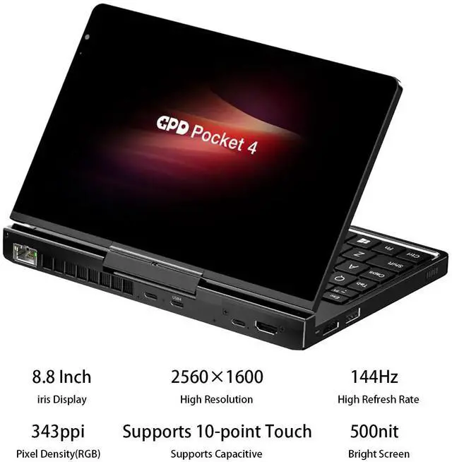 Alt view image 2 of 6 - Pocket 4 Mini Laptop  8.8" 2.5K 144Hz Touchscreen with AMD Ryzen AI 9 HX 370(32GB LPDDR5X | 2TB SSD) Wi-Fi 6E, Bluetooth 5.3, Modular AI Handheld PC, for Gamers/Developers/Professionals/Travelers