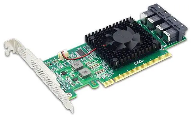 Alt view image 3 of 4 - eShinreal 4-Port U.2 NVMe SSD Adapter Card PCIe 3.0 x16 to SFF-8643 NVMe Switch Adapter (PLX8747)