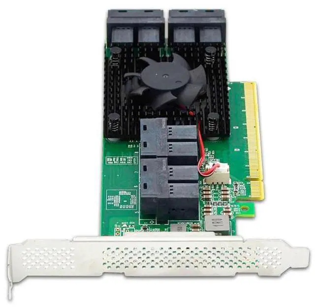Alt view image 4 of 5 - eShinreal PCI Express x16 to 8 SFF-8643 NVMe Switch Card Support 8x U.2 NVMe SSD-PLX8748