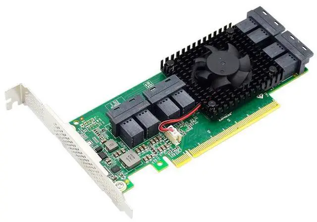 Alt view image 2 of 4 - eShinreal 8-Port U.2 NVMe Card PCIe 3.0 x16 to SFF-8643 NVMe Switch Card (PLX8749)