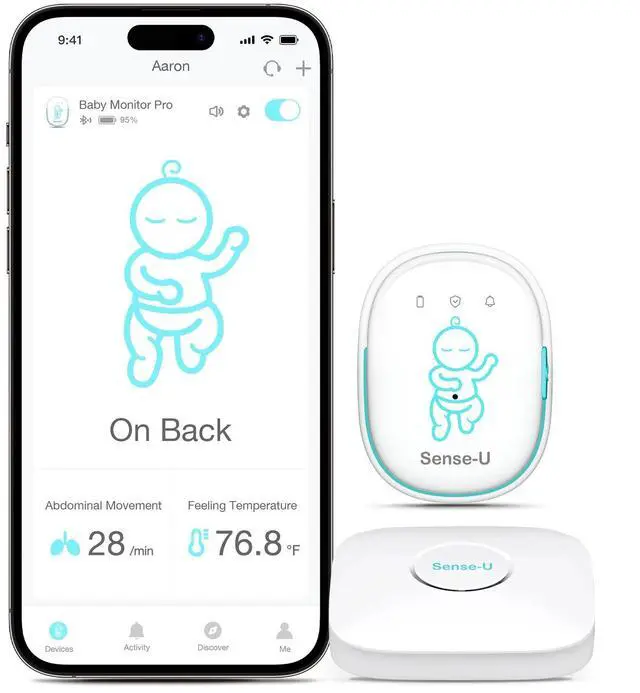 Main image of Sense-U Pro Baby Monitor (Long Range): Tracks Abdominal Movement, Rollover and Sleeping Position