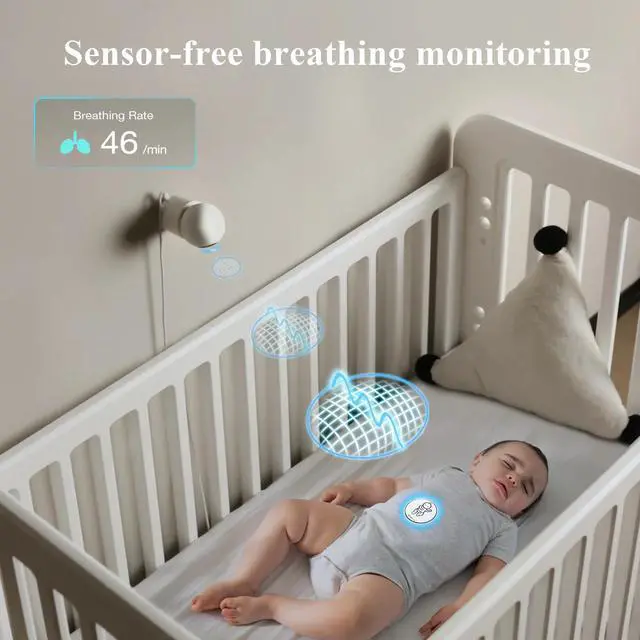 Alt view image 3 of 7 - Sense-U 2K PTZ Baby Monitor Camera with 2K HD Video, Background Audio, Cry Detection, No Monthly Fee, Sensor-Free Sleep Breathing Movement Detection, Security Camera, for Peace of Mind