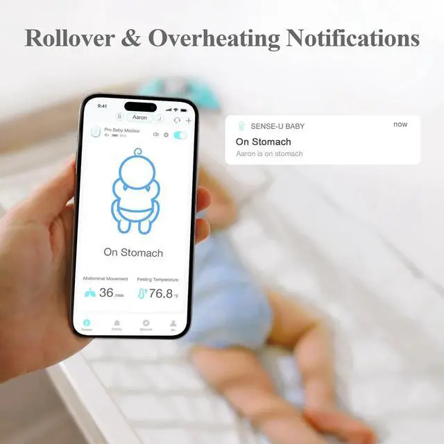 Alt view image 5 of 7 - Sense-U Pro Baby Movement Monitor with Arousal Vibration, Movement/Rollover/Overheating Alerts