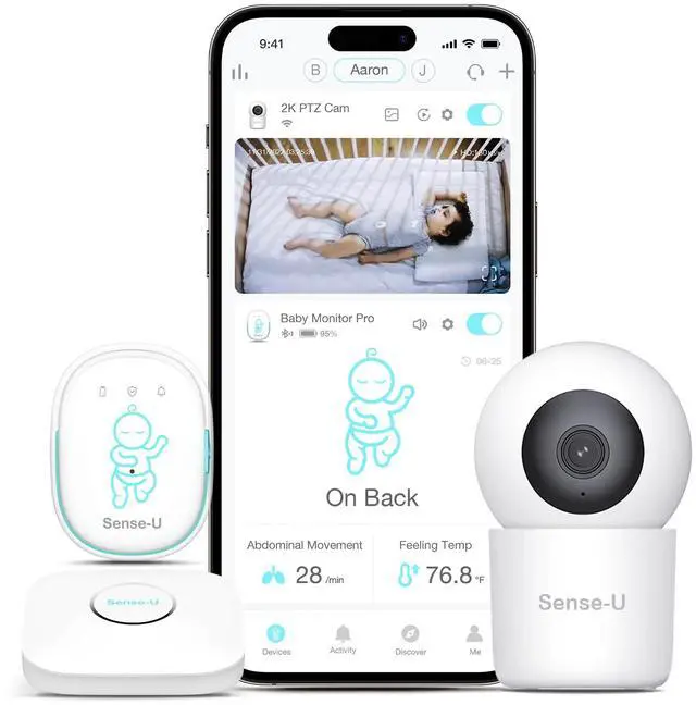 Main image of Sense-U Pro Baby Monitor (Long Range) + 2K PTZ Camera - Track Abdominal Movement with 2K Video from Anywhere