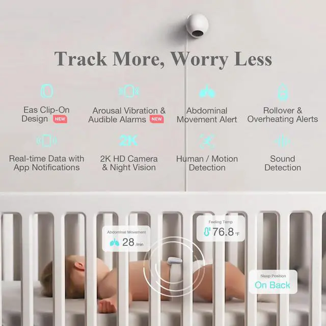 Alt view image 2 of 7 - Sense-U Pro Baby Monitor (Long Range) + 2K PTZ Camera - Track Abdominal Movement with 2K Video from Anywhere