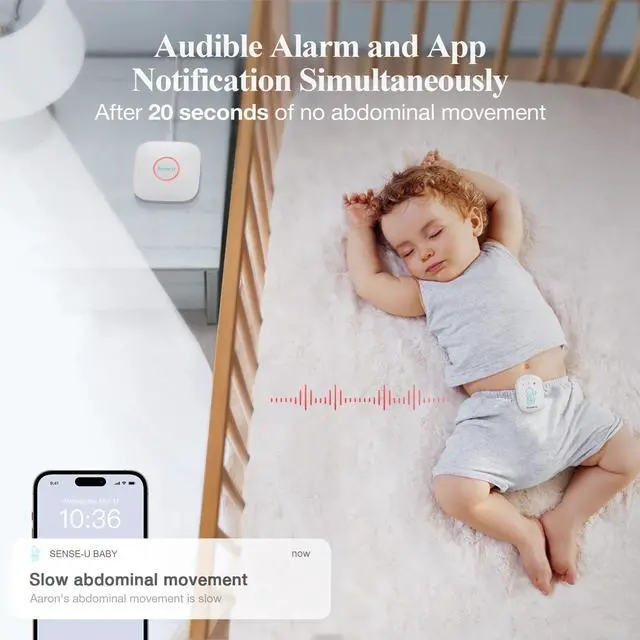 Alt view image 5 of 7 - Sense-U Pro Baby Monitor (Long Range) + 2K PTZ Camera - Track Abdominal Movement with 2K Video from Anywhere