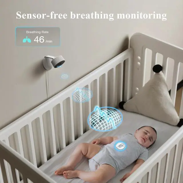 Alt view image 3 of 7 - Sense-U AI Baby Camera Monitor with Sensor-Free Sleep Breathing Movement Detection, Smart Security Indoor Video Camera with Background Audio, Sound Detection, No Monthly Fee, for Peace of Mind