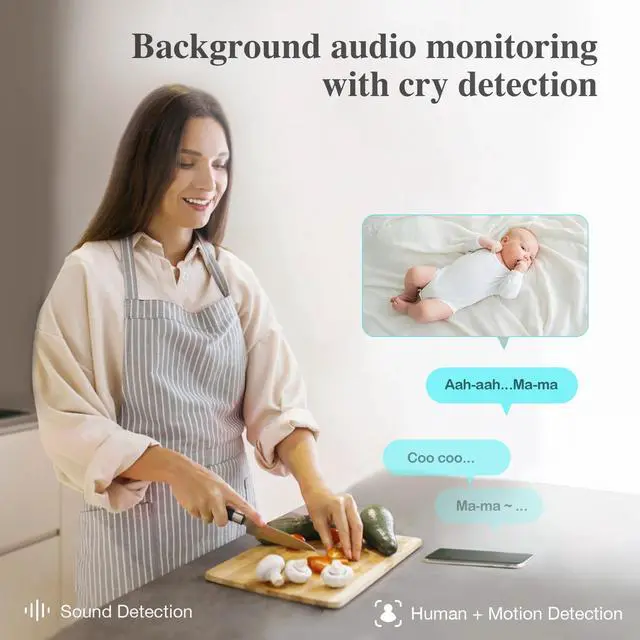 Alt view image 5 of 7 - Sense-U AI Baby Camera Monitor with Sensor-Free Sleep Breathing Movement Detection, Smart Security Indoor Video Camera with Background Audio, Sound Detection, No Monthly Fee, for Peace of Mind