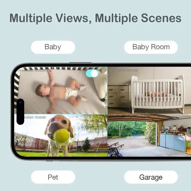 Alt view image 7 of 7 - Sense-U Smart Security Baby Monitor Camera, Indoor/Outdoor Use, Al Breathing Detection, 1080p Video Monitor, Weatherproof Wireless Cam with Battery, 2-Way Audio, No Monthly Fee