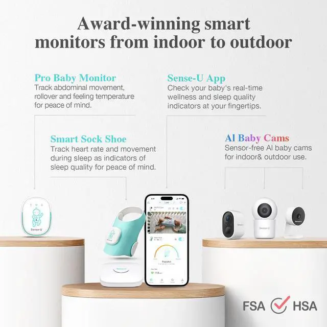 Alt view image 7 of 7 - Baby Monitor, Sense-U Baby Smart Sock Shoe Monitor with On-Device Sleep Indicator & Notifications, Track Heart Rate, Sleep Movement for Peace of Mind, Infant Foot Monitor, FSA/HSA Eligible, 0-12M