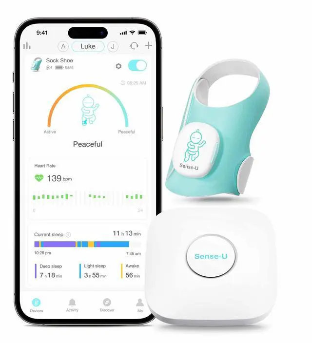 Main image of Baby Monitor, Sense-U Smart Sock Shoe (Long Range)  - Track Baby's Heart Rate, Movement, and Sleep with Real-Time Alerts from Anywhere, FSA/HSA Eligible, Infant Foot Monitor, 0-12M