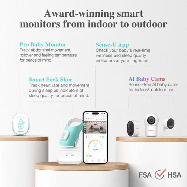 Alt view image 7 of 7 - Baby Monitor, Sense-U Smart Sock Shoe (Long Range)  - Track Baby's Heart Rate, Movement, and Sleep with Real-Time Alerts from Anywhere, FSA/HSA Eligible, Infant Foot Monitor, 0-12M