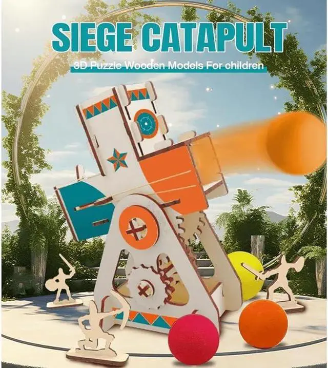 Main image of LIVEVIE Wooden Siege Catapult Kit for Kids  STEM Learning Toy for Engineering, Simple Machines, Safe Interactive Assembly and Play