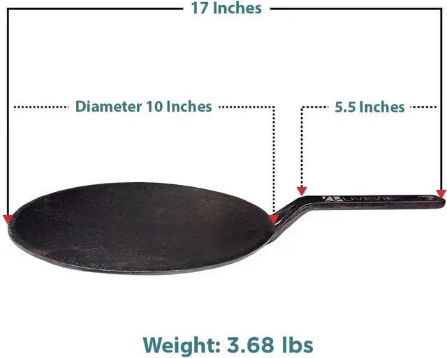 Alt view image 2 of 5 - LIVEVIE Cast Iron  Skillet (Tawa), Pre-Seasoned Griddle Concave Pan with 5.5-Inch Handle, Cast Iron Pan for Pancakes, Quesadillas, Grilled Sandwiches & More, 10-Inch