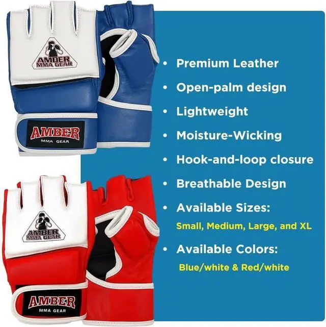 Alt view image 4 of 5 - Amber Fight Gear Premium Leather MMA Amateur Competition Gloves: Durable, Stylish Gear for Versatile Usage in Training and Competition, Red, Large