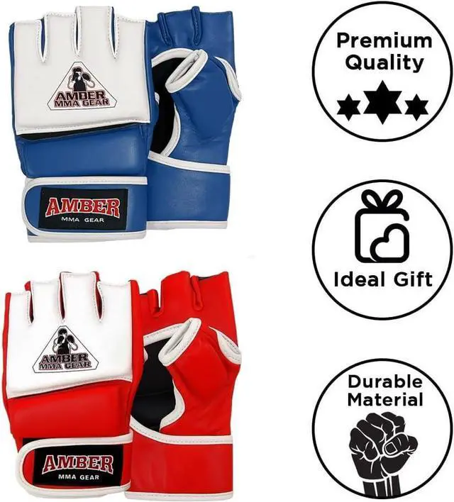 Alt view image 3 of 5 - Amber Fight Gear Premium Leather MMA Amateur Competition Gloves: Durable, Stylish Gear for Versatile Usage in Training and Competition, Red, Large