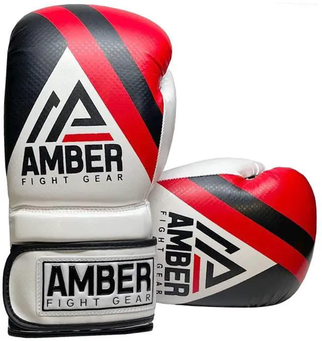 Main image of Amber Fight Gear Fury Boxing Gloves - Kickboxing, Muay Thai Training Gloves, Sparring Punching Bag Mitts, Durable PU, Non-Slip Wrist Support, Multi-Sport Glove, Red/Black, 12oz
