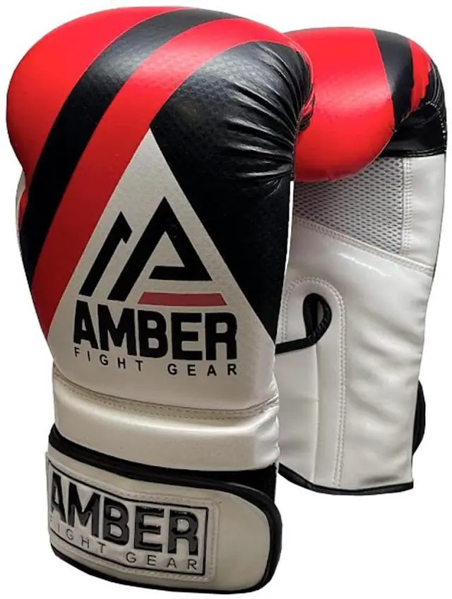 Alt view image 2 of 5 - Amber Fight Gear Fury Boxing Gloves - Kickboxing, Muay Thai Training Gloves, Sparring Punching Bag Mitts, Durable PU, Non-Slip Wrist Support, Multi-Sport Glove, Red/Black, 12oz