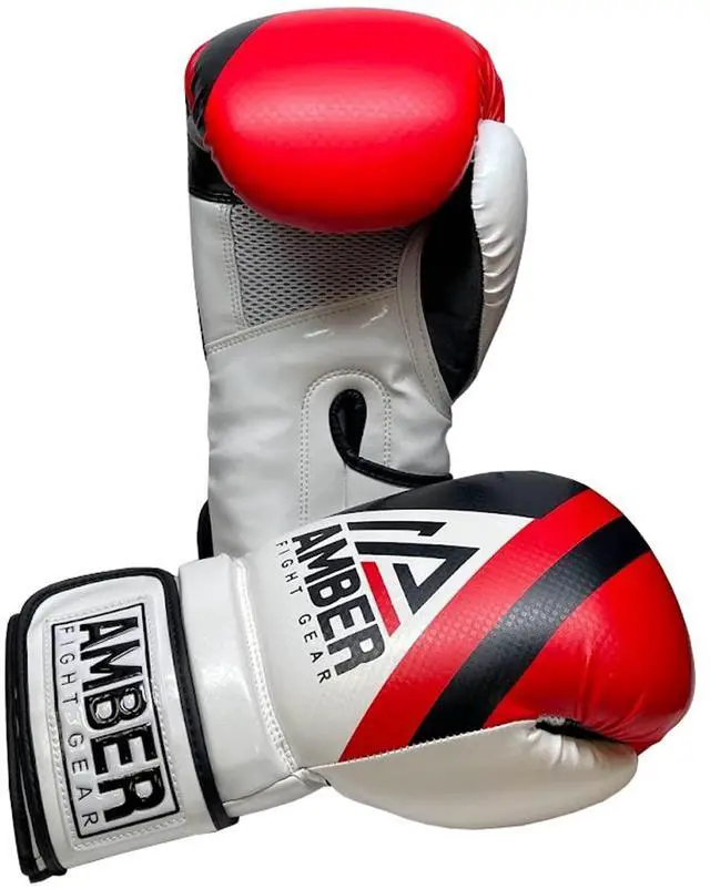 Alt view image 3 of 5 - Amber Fight Gear Fury Boxing Gloves - Kickboxing, Muay Thai Training Gloves, Sparring Punching Bag Mitts, Durable PU, Non-Slip Wrist Support, Multi-Sport Glove, Red/Black, 12oz