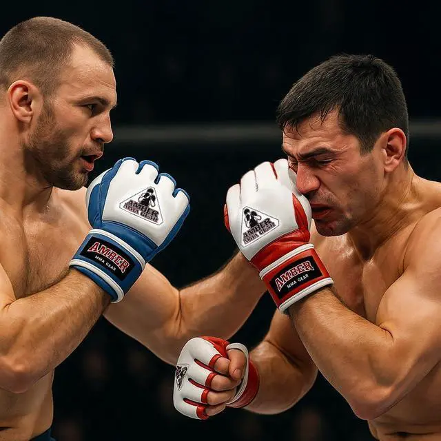 Alt view image 5 of 5 - Amber Fight Gear Premium Leather MMA Amateur Competition Gloves: Durable, Stylish Gear for Versatile Usage in Training and Competition, Red, Large