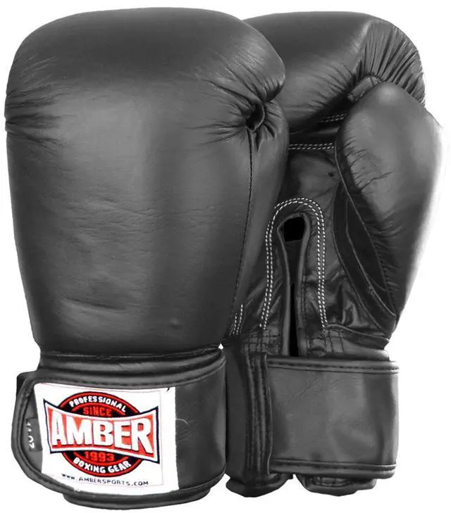 Main image of Amber Fight Gear Professional Muay Thai Training Gloves with Hook & Loop Closure, Durable Leather Kickboxing Gloves for Training, Sparring, and Intense Workouts, 16 oz