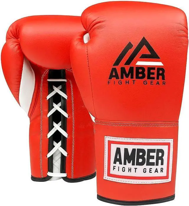 Alt view image 6 of 7 - Amber Fight Gear Premium All-Leather Professional Fight Gloves Padded, Pre-Curved, Safety-Focused Design with Layered Foam and Attached Thumb, for High-Performance Combat, Red, 10 oz