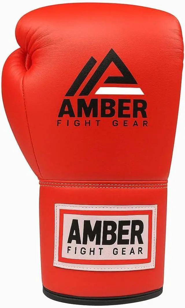 Alt view image 7 of 7 - Amber Fight Gear Premium All-Leather Professional Fight Gloves Padded, Pre-Curved, Safety-Focused Design with Layered Foam and Attached Thumb, for High-Performance Combat, Red, 10 oz