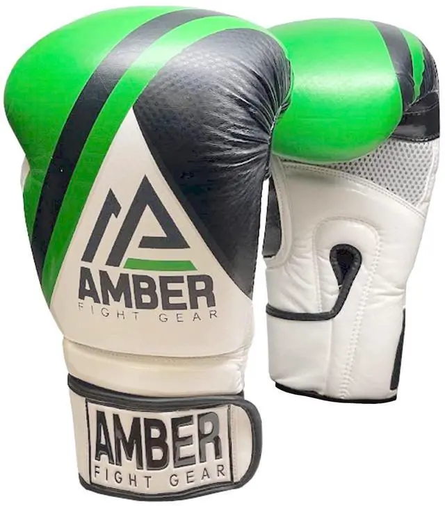 Alt view image 2 of 5 - Amber Fight Gear Fury Boxing Gloves - Kickboxing, Muay Thai Training Gloves, Sparring Punching Bag Mitts, Durable PU, Non-Slip Wrist Support, Multi-Sport Glove, 14oz, Green/Black