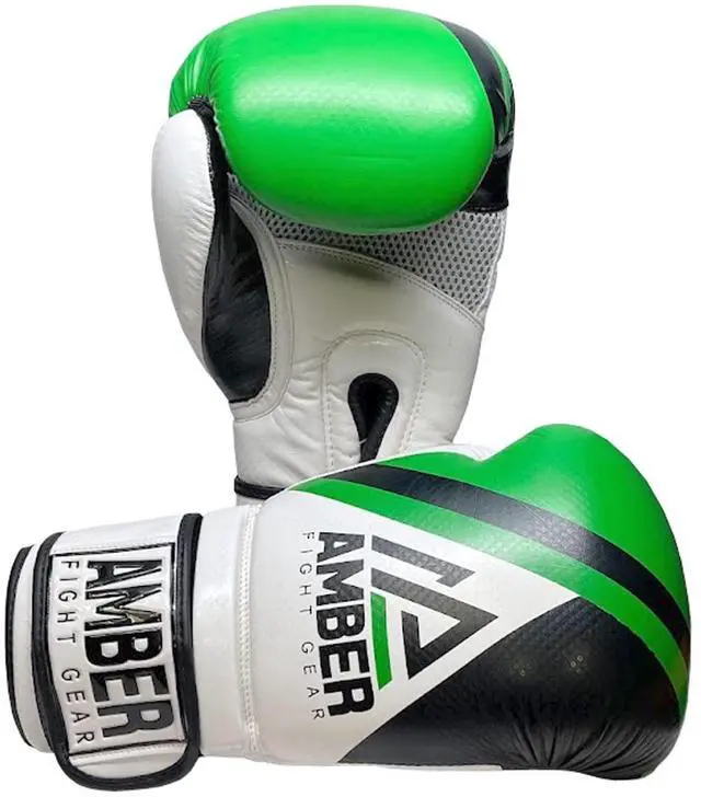 Alt view image 3 of 5 - Amber Fight Gear Fury Boxing Gloves - Kickboxing, Muay Thai Training Gloves, Sparring Punching Bag Mitts, Durable PU, Non-Slip Wrist Support, Multi-Sport Glove, 14oz, Green/Black