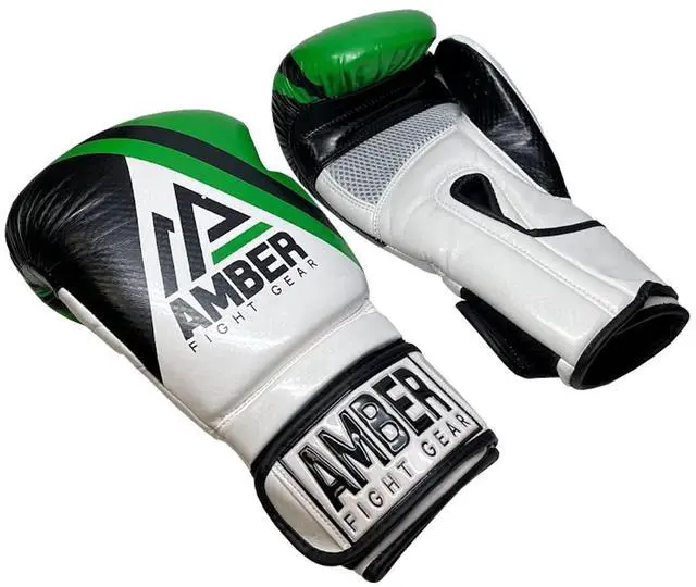Alt view image 5 of 5 - Amber Fight Gear Fury Boxing Gloves - Kickboxing, Muay Thai Training Gloves, Sparring Punching Bag Mitts, Durable PU, Non-Slip Wrist Support, Multi-Sport Glove, 14oz, Green/Black