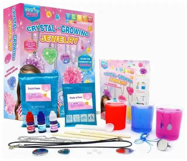 Main image of LIVEVIE Crystal Growing Jewelry Kit, Create 6 Jewelry Pieces for Kids - DIY Sparkling Pendants, Necklaces & Earrings Educational Science Kit for Hands-On Learning & Creativity