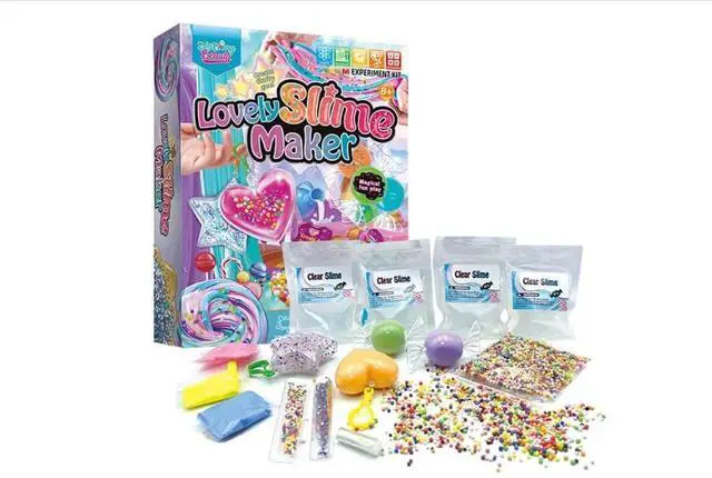 Main image of LIVEVIE Lovely Slime Maker Kit for Kids - Includes 10+ Pre-Made Rainbow Slimes, Candy Pellets, Heart & Star Molds - DIY Glitter, Fluffy, Clear, and Glow-in-The-Dark Slime - Safe, Non-Toxic,