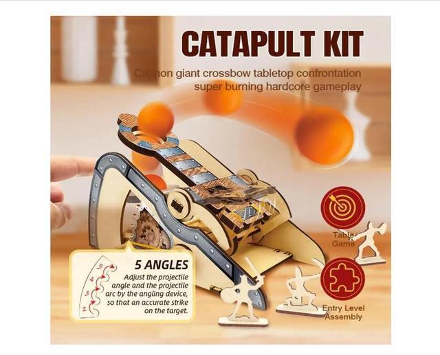 Alt view image 3 of 4 - LIVEVIE 3D Wooden Catapult Kit STEM Toy for Kids, Includes Panels, Elastic Bands, and EVA Balls, Explore Physics Principles of Force, Trajectory, and Levers, Educational Craft Kit