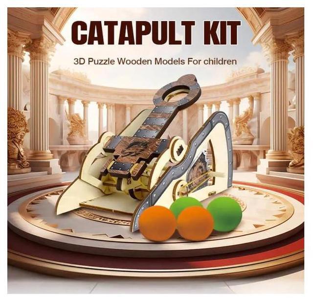Alt view image 2 of 4 - LIVEVIE 3D Wooden Catapult Kit STEM Toy for Kids, Includes Panels, Elastic Bands, and EVA Balls, Explore Physics Principles of Force, Trajectory, and Levers, Educational Craft Kit