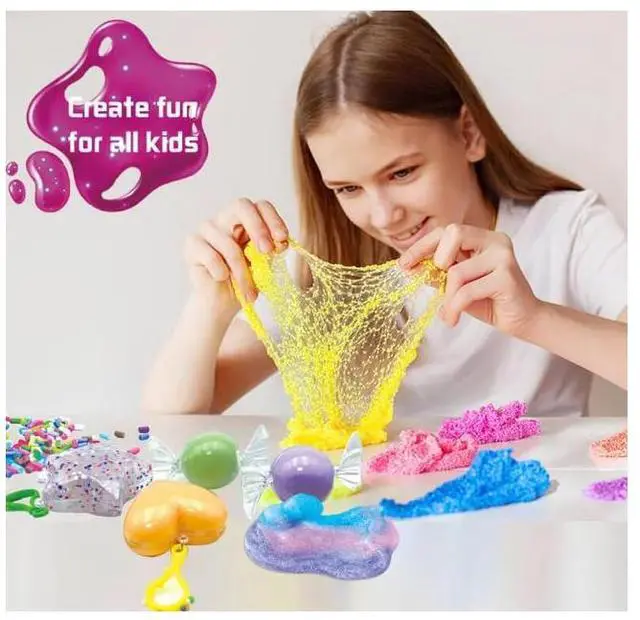 Alt view image 2 of 4 - LIVEVIE Lovely Slime Maker Kit for Kids - Includes 10+ Pre-Made Rainbow Slimes, Candy Pellets, Heart & Star Molds - DIY Glitter, Fluffy, Clear, and Glow-in-The-Dark Slime - Safe, Non-Toxic,