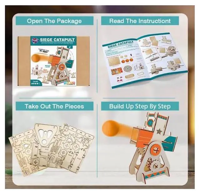 Alt view image 4 of 4 - LIVEVIE Wooden Siege Catapult Kit for Kids  STEM Learning Toy for Engineering, Simple Machines, Safe Interactive Assembly and Play