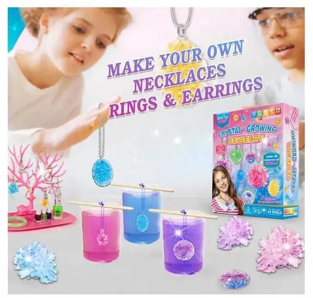 Alt view image 2 of 4 - LIVEVIE Crystal Growing Jewelry Kit, Create 6 Jewelry Pieces for Kids - DIY Sparkling Pendants, Necklaces & Earrings Educational Science Kit for Hands-On Learning & Creativity